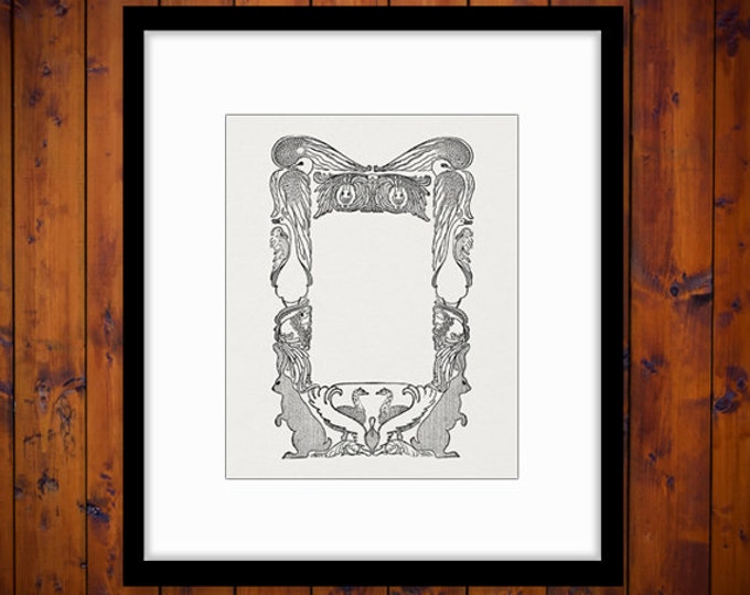 Animal Frame Border with Birds Rabbits Digital Graphic Printable Download Image Antique Clip Art Jpg Png Eps HQ 300dpi No.2631