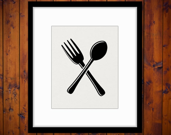 Fork and Spoon Graphic Printable Image Download Silverware Digital Vintage Clip Art Jpg Png Eps HQ 300dpi No.4009