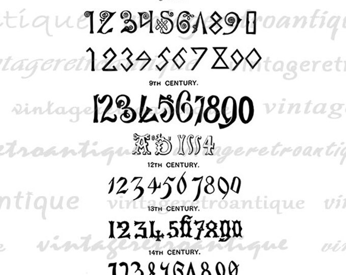 Antique Numbers Printable Digital Graphic Numerals Download Image Jpg Png Eps HQ 300dpi No.422