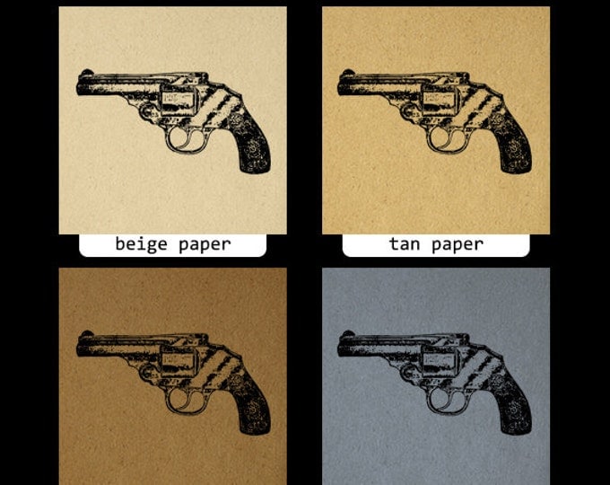 Antique Revolver Gun Digital Graphic Printable Pistol Image Download Vintage Clip Art Jpg Png Eps HQ 300dpi No.1303