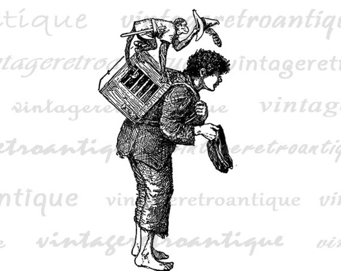 Digital Printable Antique Monkey Trainer Download Graphic Image Vintage Clip Art Jpg Png Eps HQ 300dpi No.383