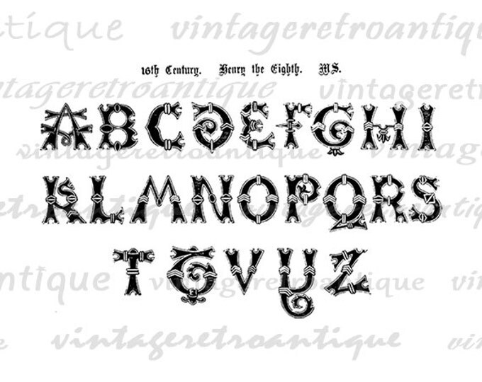 Printable Digital Ancient Alphabet 16th Century Classic Letters Antique Graphic Download Image Vintage Clip Art HQ 300dpi No.411