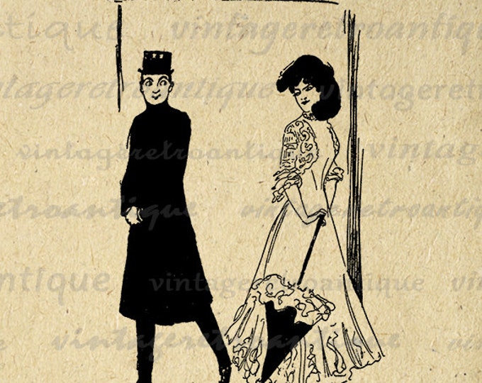 Printable Old Fashioned Man and Woman Graphic Digital Image Download Vintage Clip Art HQ 300dpi No.1901