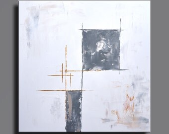 ABSTRACT PAINTING White Gray Gold Painting Original Canvas Art Contemporary Abstract Modern Art 36x36 wall decor - Unstretched - 17W