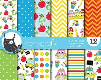 80% OFF SALE School owls digital paper, commercial use, scrapbook papers, background chevron, stripes - PS744