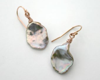 KESHI PEARL EARRINGS...Lavender Keshi Pearl With Rose Gold,Drop Earrings