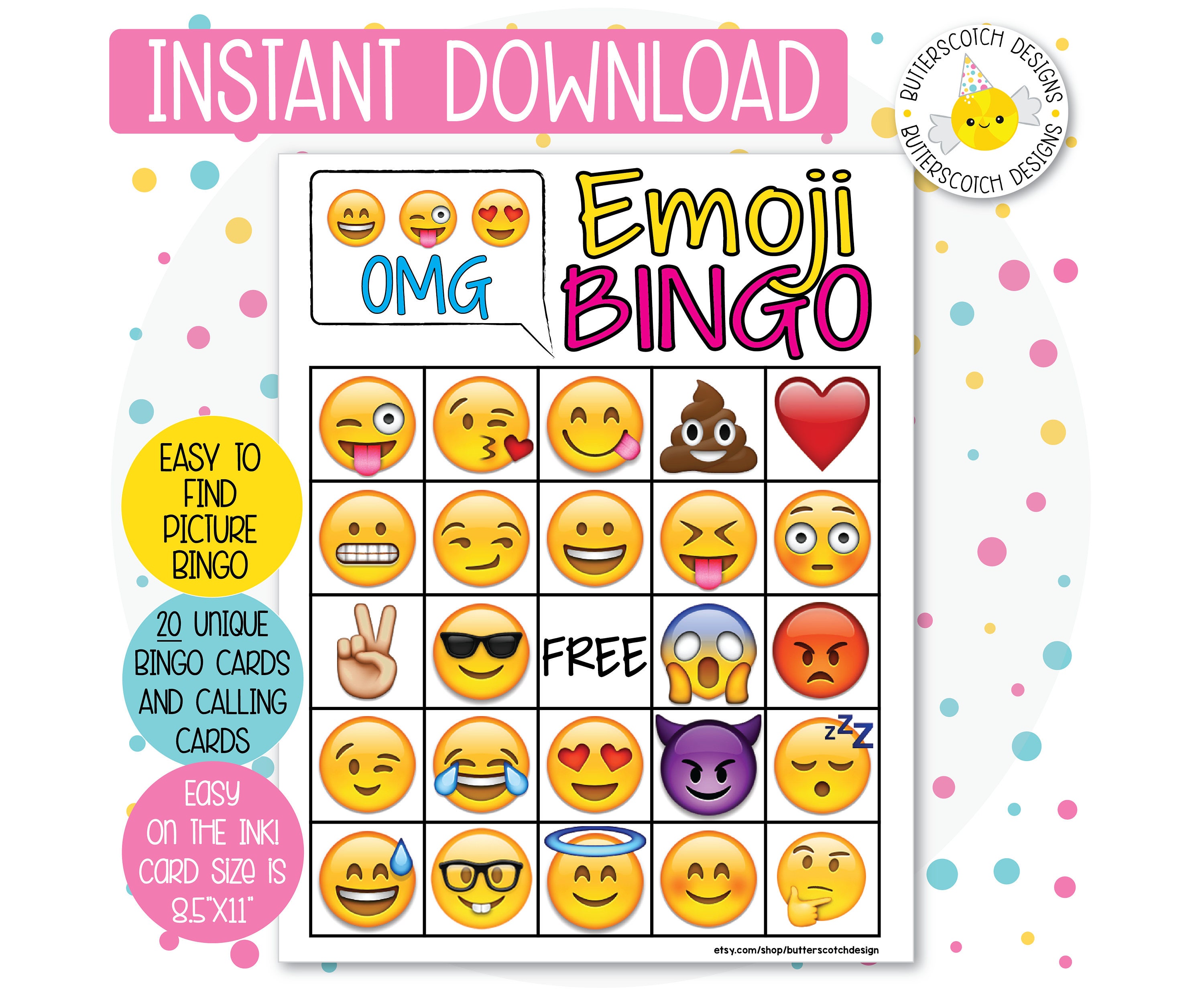 emoji-printable-bingo-cards-20-different-cards-instant