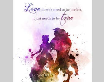 Beauty and the Beast Quote ART PRINT illustration, Disney, Princess, Wall Art, Home Decor