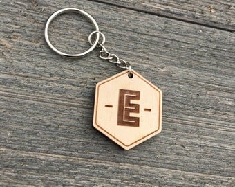 Initial Wooden Keychain, Alphabet Wood Keychain Engraved Cute Anniversary Wedding Birthday Christmas Bridesmaid Key Chain Ring Gift