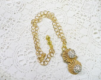 OOAK Vintage Repurposed RHINESTONE Assemblage Necklace - gold tone metal - adjustable necklace -upcycled brooch pendant - Bridesmaid gift