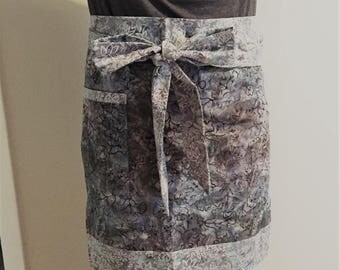 Half apron, cafe waitress apron,classic apron, blue batik apron, floral apron