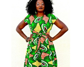 Yellow Ankara and Chiffon African Dress