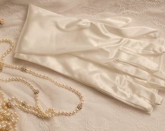 Ivory Opera length satin gloves