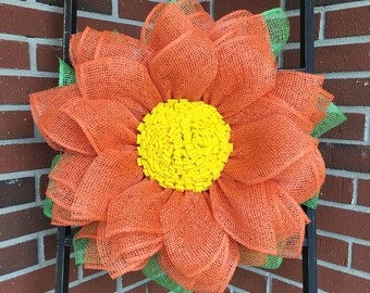 Burlap Wreath, Burlap Sunflower, Sunflower Wreath, Flower Wreath, Spring Front Door Wreath, Summer Front Door Wreath, Handmade Wreath