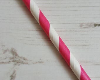 25 Striped Paper Straws - Hot Pink