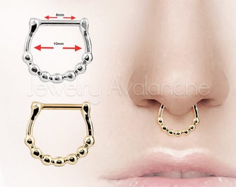 16G Septum Ring, Nose Septum Clicker, Beaded Nose Ring, 3/8" (10mm) Nose Hoop Ring, Nose Piercing Jewelry, Body Jewelry, Titanium Anodized