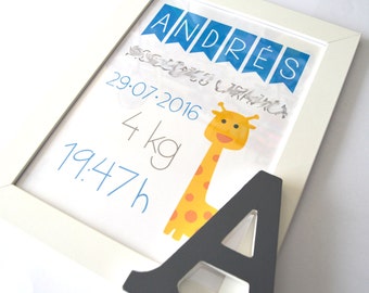 Lámina personalizada nacimiento con letra de madera / Custom sheet for baby birth with wood letter
