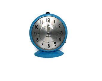 Vintage French Alarm clock reveil Bayard Tenor 1950s baby blue made in France