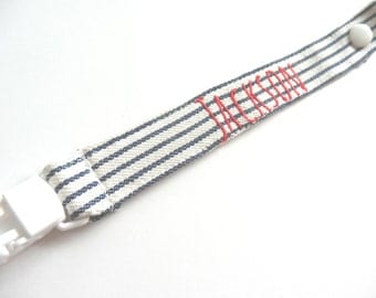 Personalised Dummy Clip/Pacifier Holder -Navy Stripes