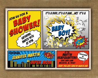 Superhero Baby Shower Invitation - Customizable Comic Book Baby Shower - You Print - DIY Digital File