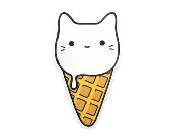 Ice Cream Cat 3.5" Vinyl Sticker - Cute Kawaii Junk Food Illustration Decal
