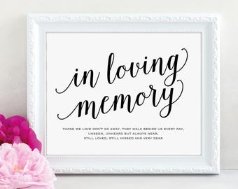 In Loving Memory Sign, Wedding Poem, Wedding Sign, Memorial Sign, Loving Memory Sign, Wedding Printable, PDF Instant Download, MM01-1