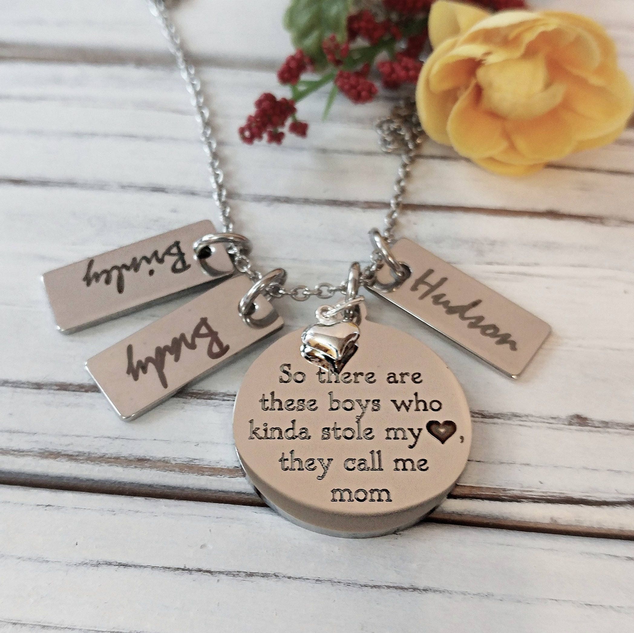 Mother Son Engraved Personalized Mom Necklace So there are