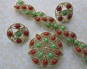 Vintage Sarah Coventry Acapulco parure. Bracelet, brooch and earrings.