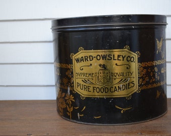 Vintage Candy Tin * Ward-Owsley * Tindeco * South Dakota * Black & Gold * Large * Art Deco *