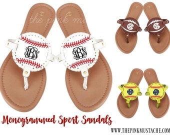Monogrammed Sports Sandals - Baseball Monogram, Softball Monogram, Football Monogram, Soccer Monogrammed Flip Flops
