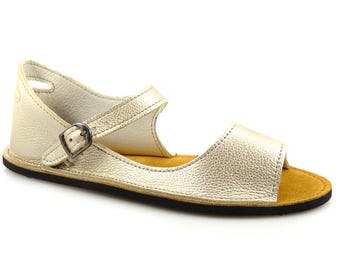 Handmade Leather Sandals in Shiny Platinum - Minimalist Sandals Made in USA - Adult Softstar "Solstice" Style