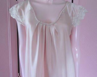 1980s Pale Pink Satin Nightgown by "Oscar de la Renta," Size S