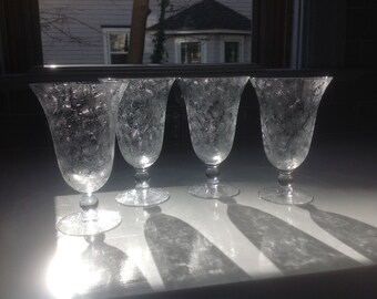 Antique Etched Crystal Water Goblets or Iced Tea Glasses - set of 4