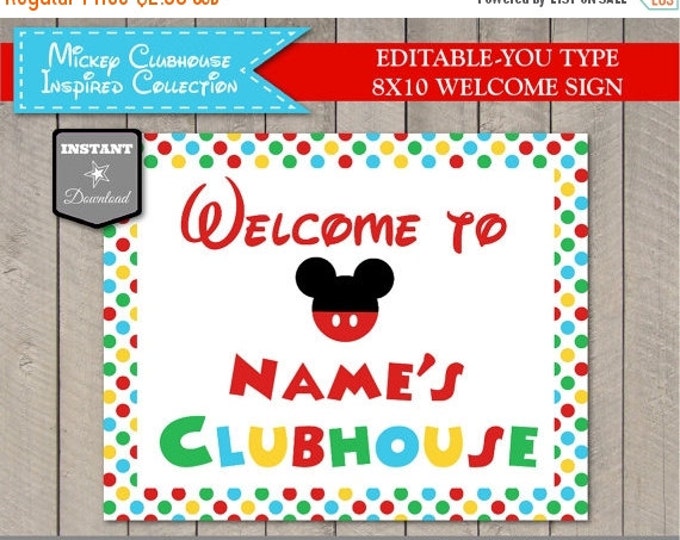 SALE INSTANT DOWNLOAD Editable Mouse Clubhouse Inspired 8x10 Party Welcome Sign / You Type Name / Clubhouse Collection / Item #1605