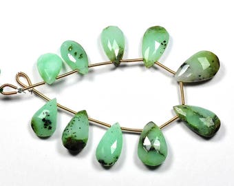 7 Inch Strand-10x16-11x20mm-Natural Chrysoprase Faceted Pear Shape Briolette Beads Strand 10 Beads(2942-43)