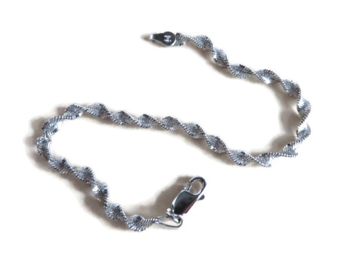 Italian Sterling Silver Bracelet, Vintage Herringbone Twist Bracelet, 7" Length