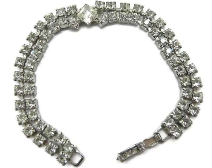Vintage Rhinestone Tennis Bracelet | Signed Kramer Jewelry | Double Row Rhinestone | Bridal Jewelry