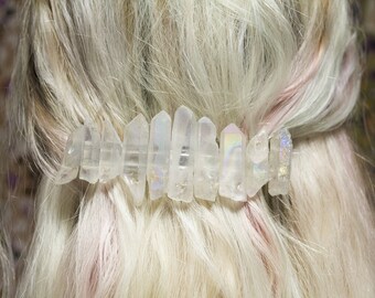 Crystal Barrette / Crystal Hair Clip / Quartz Hair Jewelry / Boho Headpiece / Burning Man / Bridal Crystal Crown / Boho Hair Jewelry /