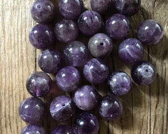 Amethyst Round Gemstone Beads - Grade A - Center Drilled - Polished Purple Amethyst - Size 10mm - 10 Beads per order