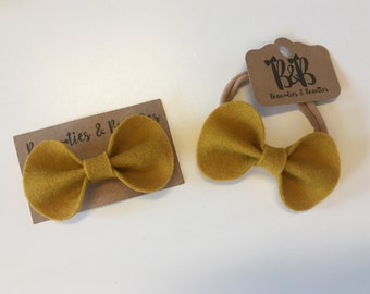 Mustard Felt Hair Clip, Mustard Hair Bow, Mustard Hair Clip, Felt Hair Clip, Toddler Hair Clip, Toddler Hair Bow