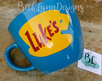 Glitter | Blue ORIGINAL Luke's Diner Mug | Big Mug | Lukes mug | Lukes Diner | Gilmore Girls | Inspired | Mug | VINYL decal logo BOTH sides