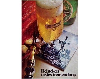 Vintage 1970 newspaper ad for Heineken beer - 207