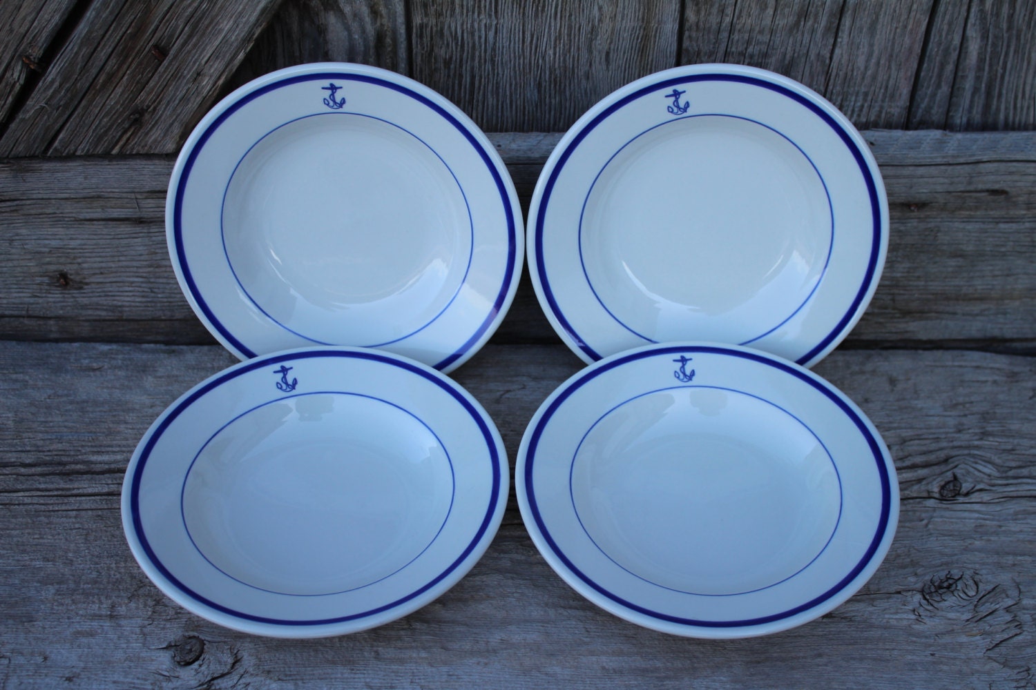 Set of 4 Homer Laughlin WWII US Navy Fouled Anchor Bone China