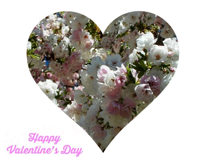 VALENTINES DAY CARD ships free, Handmade, Artist Creation, Pink & While Floral, Heart-Shaped Design, Coordinating Envelope