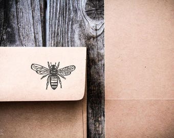 Honey Bee Rubber Stamp ( 4 x 3 Inches ) + Custom Text