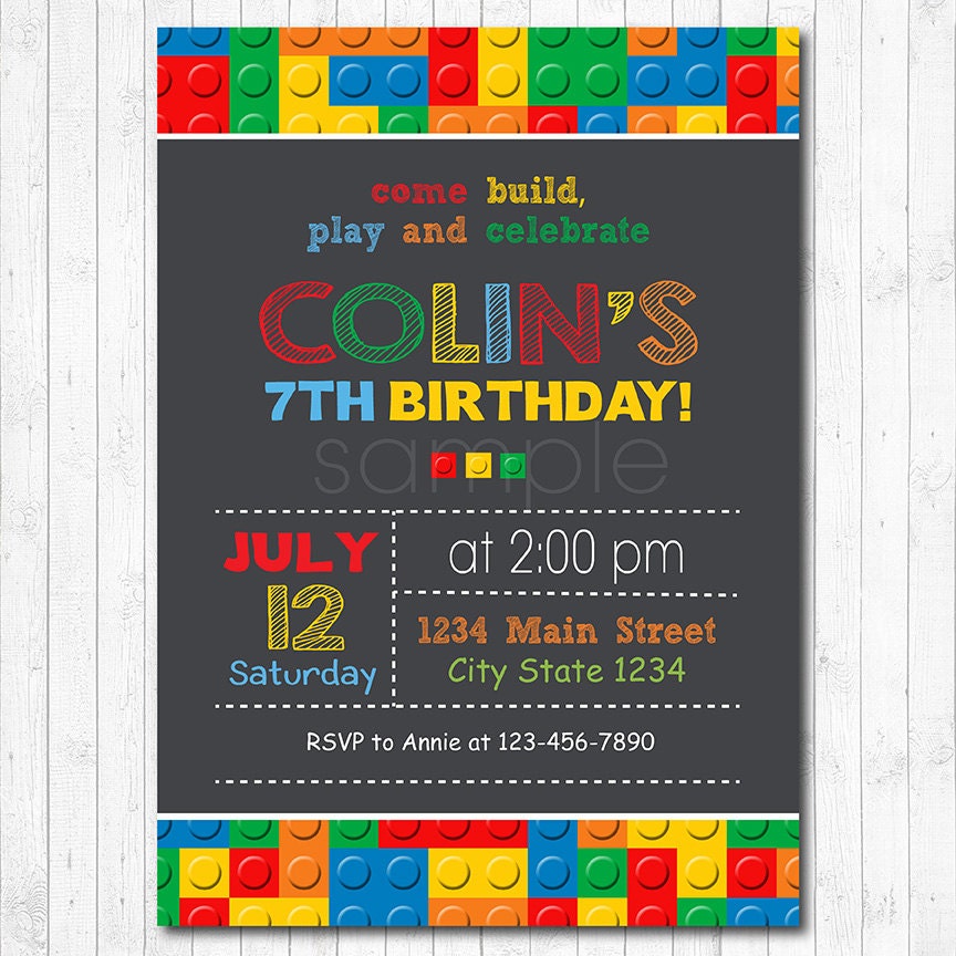 Lego birthday invitation Lego invite Lego party by funkymushrooms