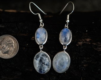 Rainbow Moonstone Earrings - Rainbow Moonstone Dangle Earrings - Rainbow Moonstone Dangles - Rainbow Moonstone Earrings - Sterling Silver