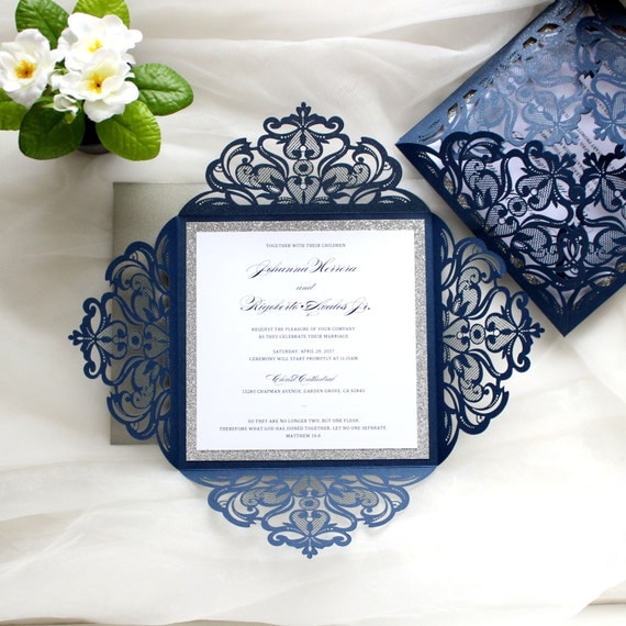 Navy and Silver Wedding Invitations Navy Wedding Invites