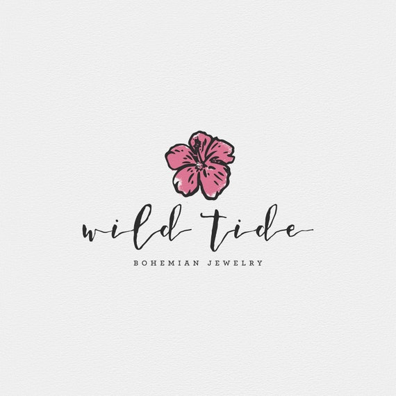 premade logo design hibiscus tropical floral logo messy