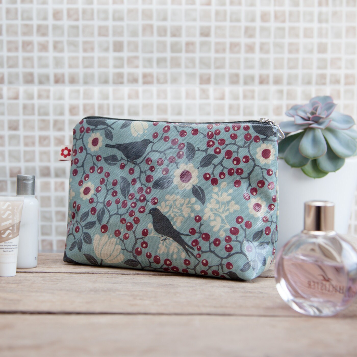 Rowan Bird Oilcloth Wash Bag by Susie Faulks/ Make Up Purse/